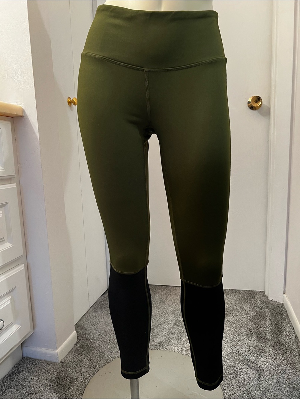 Zella Olive Green and Black Colorblock High-Rise Leggings